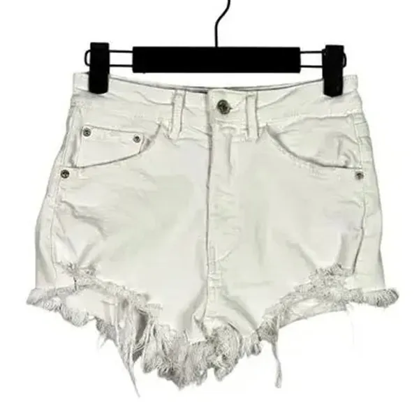 ZARA Cutoff Distressed Jean Shorts Raw Ripped Hem High Rise Pockets 2 White - Image 12