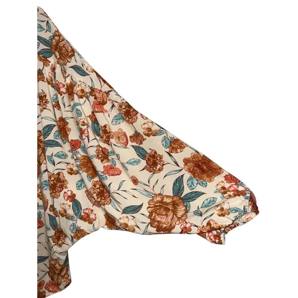 Hayden Los Angeles Floral Tassel Peasant‎ Blouse Rust Teal Boho Oversized Large - Image 6