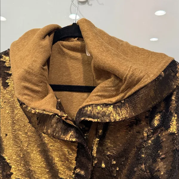 Free People Women's Terracotta Fully Sequin Hooded Jacket Glam Bronze Size XS - Image 4