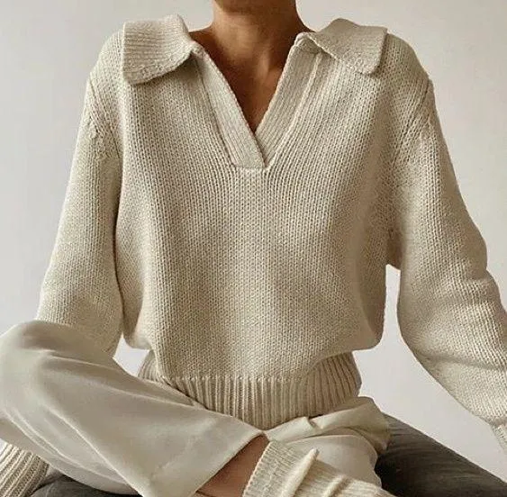 Beige Sweater Cardigan Knitted Crochet comfy y2k trendy basic casual lounge wear - Image 2
