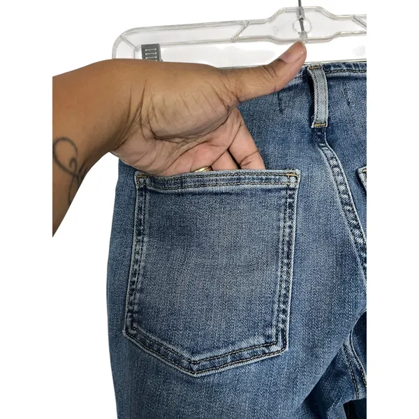 NWT- We The Free Level Up Slit Slim Flare Jeans - Medium Blue Raw Hem Size 26 - Image 9