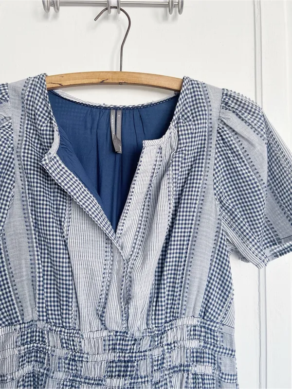 Anthropologie • The Somerset Gingham Mini Dress blue white checked cotton ruffle - Image 4