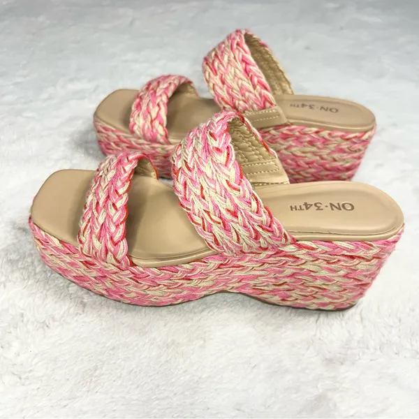 ON 34th Pink & Cream Norina Woven Platform Wedge Sandals Espadrilles Size 6 - Image 5