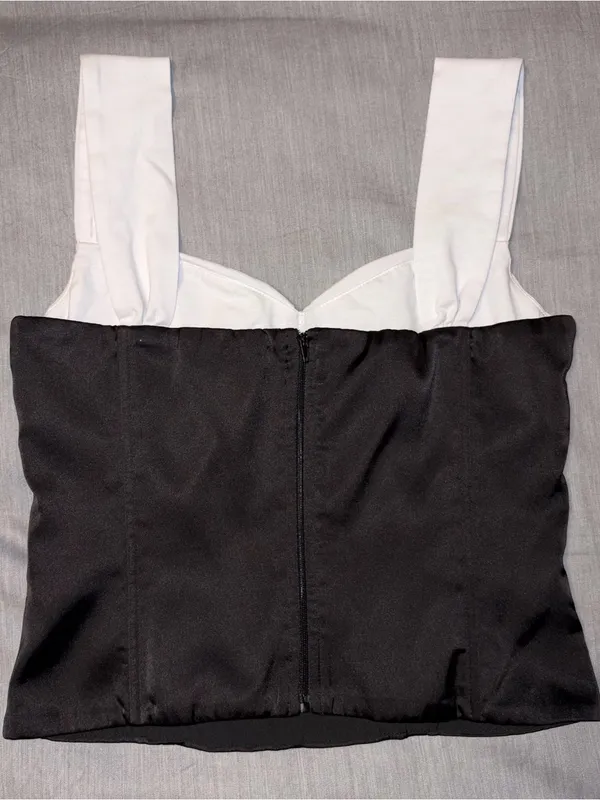 Edikted Leandre Contrast Satin Effect Top, Medium, Black White - Image 7