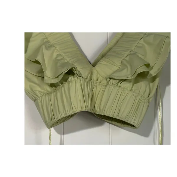 Abercrombie & Fitch Crop Top XXS Green Ruffle Sleeveless Elastic Hem - Image 3
