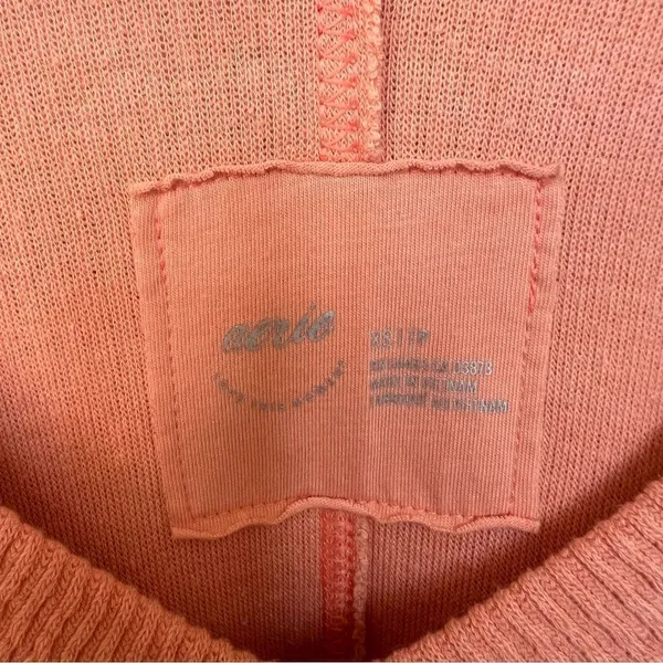 Aerie Wonder Textured V Neck Oversized Sweatshirt Saturn Peach Top Coral Orange - Image 6