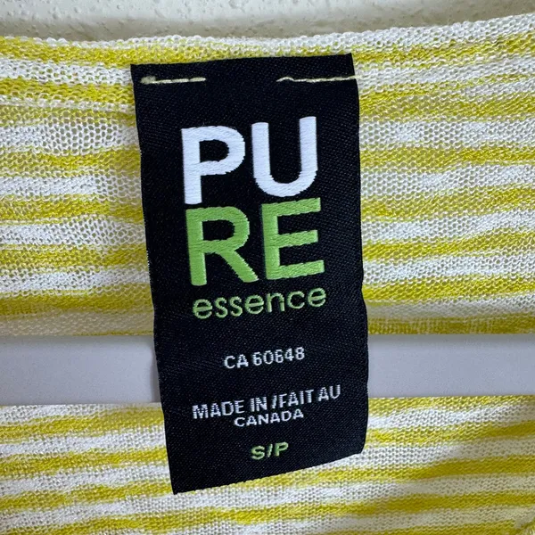 Pure Essence Yellow White Striped Short Sleeve‎ Lightweight Round Neck Blouse S - Image 4