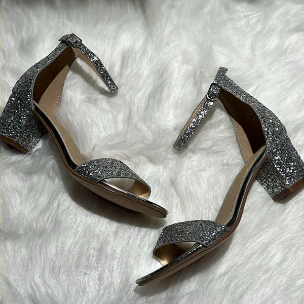 J. Adams Silver Glitter Block Low Heels with ankle strap Size 7.5. B76 - Image 4