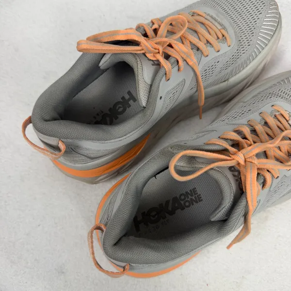 Hoka‎ Bondi 7 Running Shoes Womens 8.5 UK 7 Cushioned Road Sneakers Grey Orange - Image 11