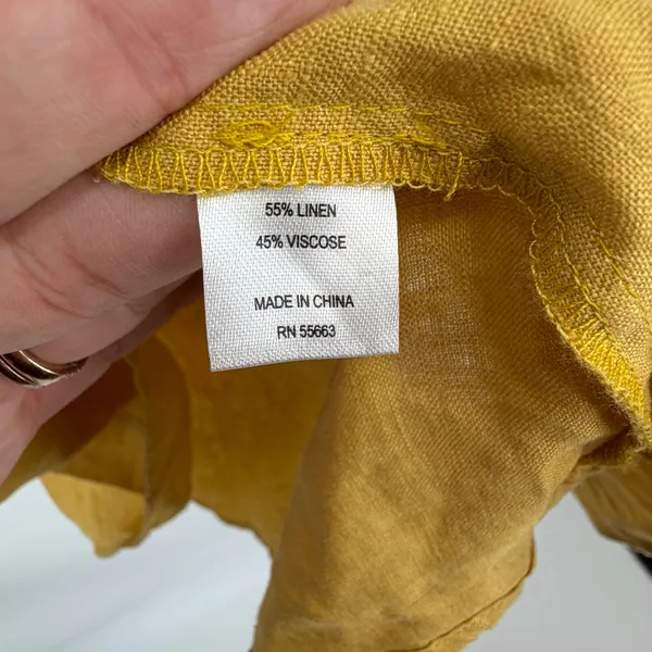 For Cynthia Womens Mustard Yellow Linen Blend Embroidered Floral Dress Size M‎ - Image 5