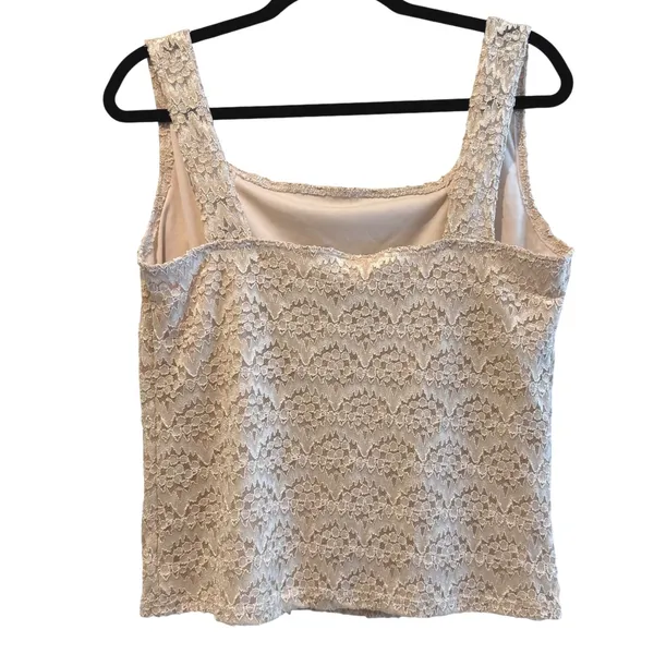 E.C. Designs Cream Lace‎ Tank Top Sleeveless Square Neck Lined USA Made XL - Image 4