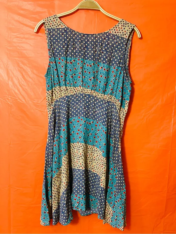Free People Sleeveless Patchwork Floral Sundress in Navy, Teal & Tan - Image 3