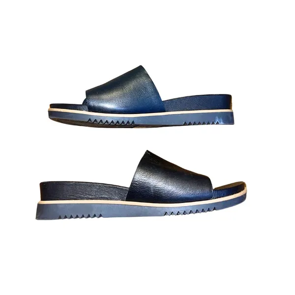Eileen Fisher Soft Tumbled Leather Wedge Slide SZ 6 Toe Band Rubber Sole Casual - Image 2