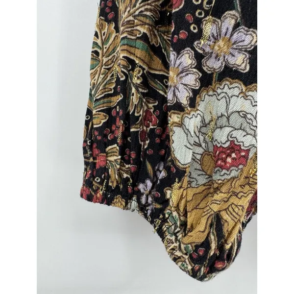 DR2 by Daniel Rainn Black Blouse Sz XL Multi Floral Metallic Gold Tie Front Boho - Image 7