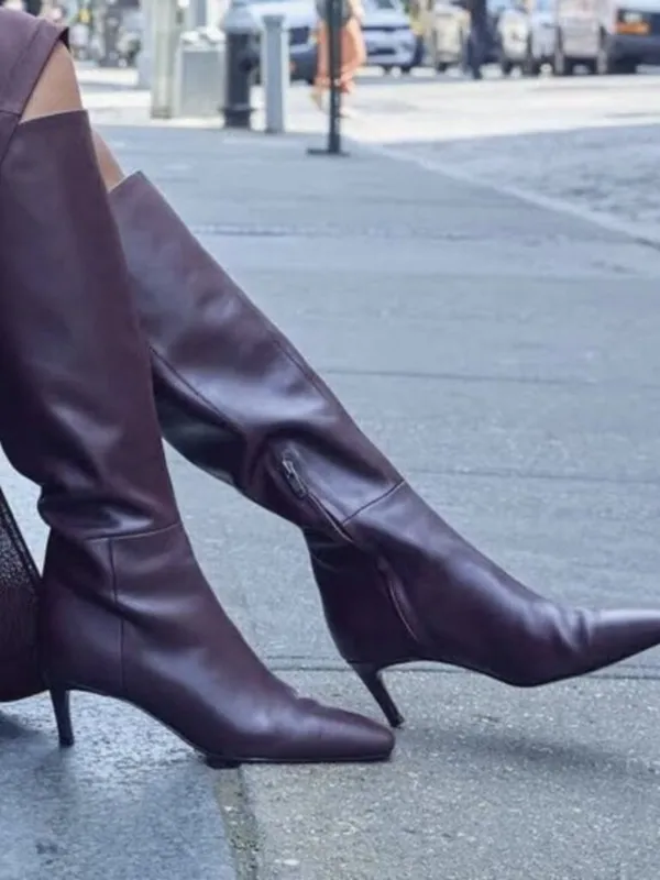 STEVE MADDEN Lingo Pointed Toe Knee High Boot in Wine Leather Size US 7.5 - Image 9