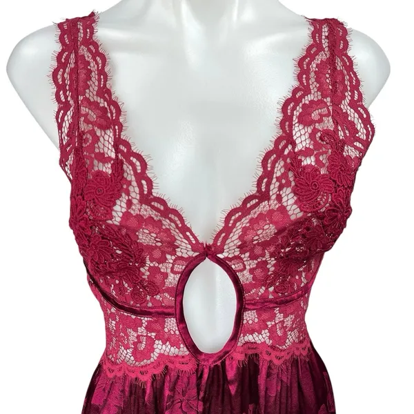 For Love & Lemons Red Floral Lace Silk Satin Sleeveless Mini Slip Dress Sz L - Image 8
