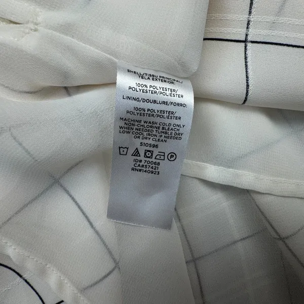 LOFT Top Sz M Ivory Plaid Round Neck Short Sleeve Keyhole Back Peplum Lined - Image 8