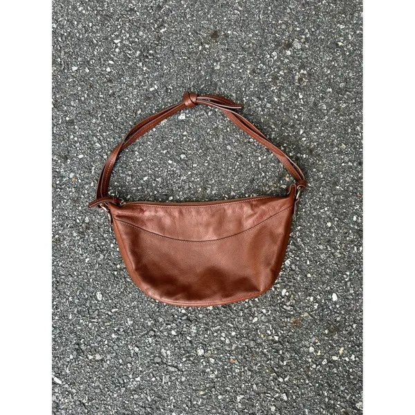 Ashwood Brown Pebbled Leather Crescent Hobo Shoulder Bag Cognac Gold Hardware - Image 2
