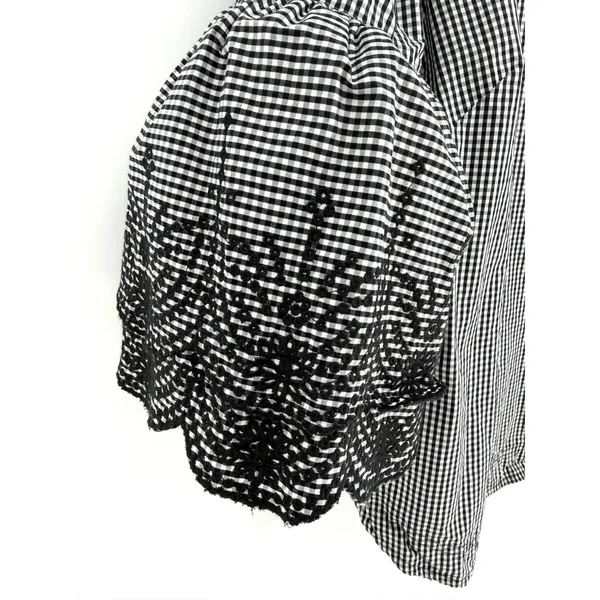 Lauren Ralph Lauren Blouse Gingham Black White Embroidered Bell Sleeve Top M/L - Image 3
