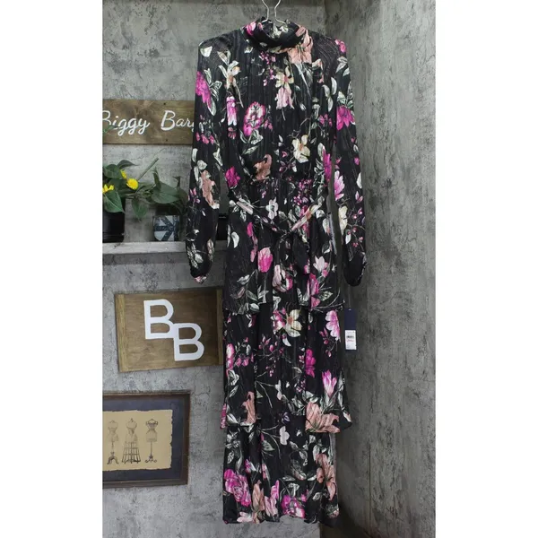 NWT Rachel by Rachel Roy Belted Chiffon Midi Dress Cascade Garden Black Multi 10 - Image 3