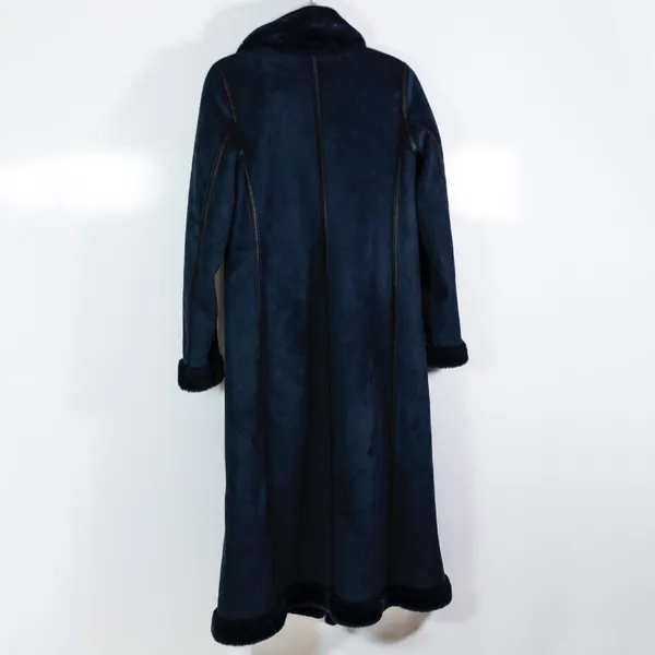 Maison Atia Suede Shearling Lined Double Breasted Button Collared Long Coat 2 - Image 4