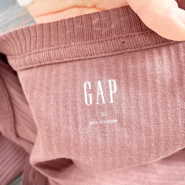 GAP Ribbed Button Up Long Sleeve Top Chocolate Brown Small - Image 3