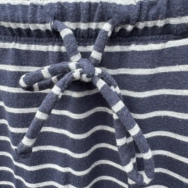 Striped Knit Mini Skirt - Navy Blue and White, Drawstring Waist, Casual - Image 2