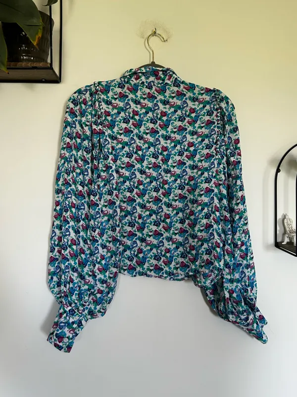 Zara Floral Print Long Puff Sleeve‎ Button Up Shirt Size Small - Image 2