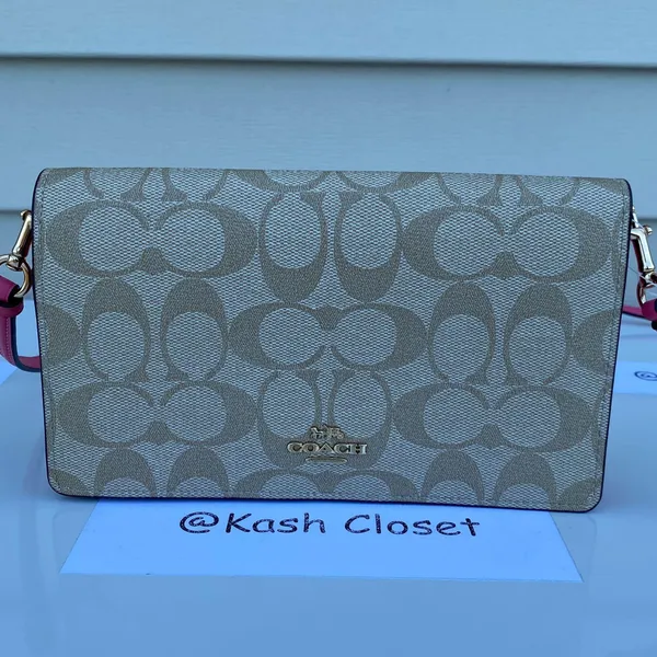 Coach Anna Foldover Clutch Crossbody -Khaki /Pink - Image 2