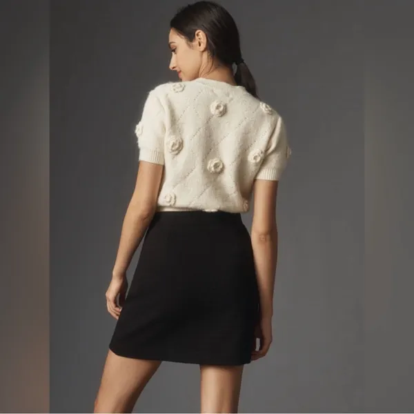Maeve by Anthropologie Black Textured Tweed Mini Skirt Size XL Twee Career Basic - Image 2