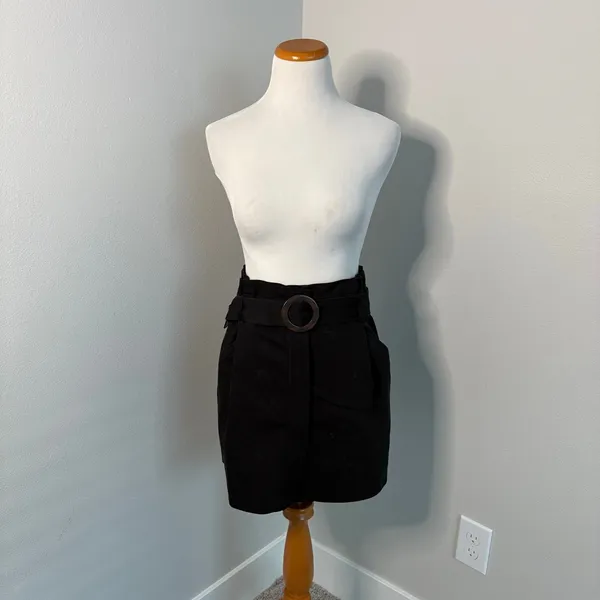 Zara TRF Black Paperbag Waist‎ Mini Skirt with Tortoiseshell Belt Size Medium - Image 2