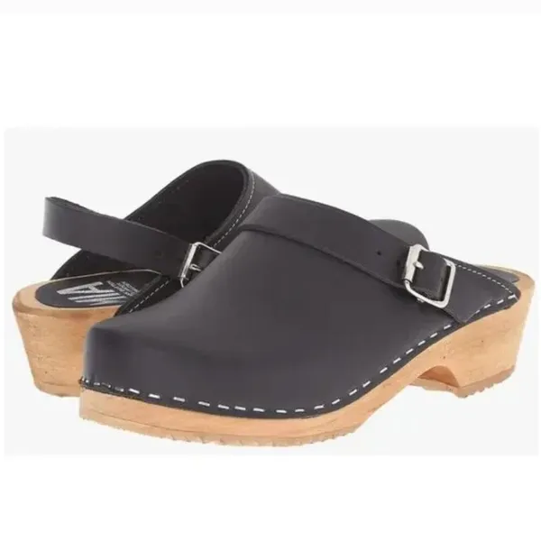 MIA Sweden Alma Clog Wooden Leather Buckle Strap Black Boho Comfort Sz 37 EU - Image 12