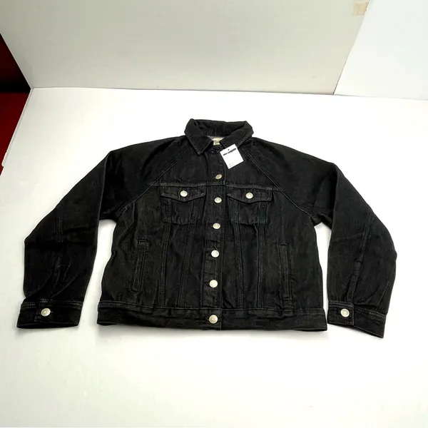 Madewell Oversized Jean‎ Jacket Womens XS Black Lunar Wash 100% Cotton M4230 NEW - Image 2