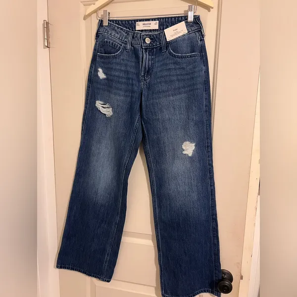 Hollister Co. 00R 24 Regular Baggy Wide Leg Blue Denim Jeans Pants‎ Relaxed - Image 2