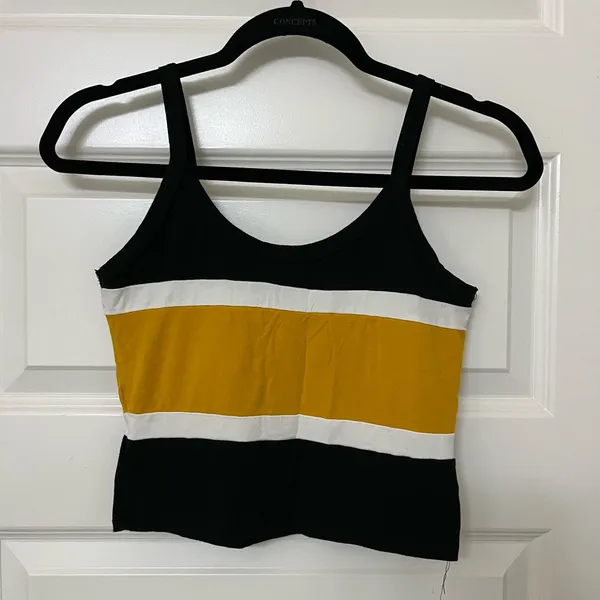 Heart + Hips Black and Yellow Striped Women's Crop Tank Size M - Image 6