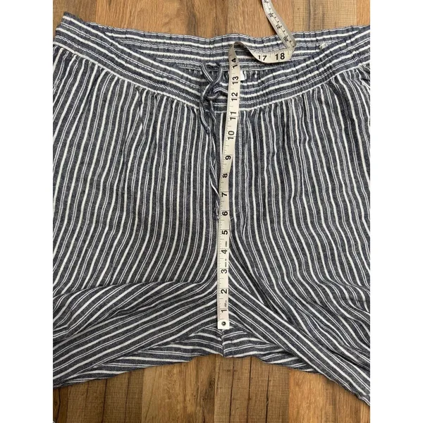 Old Navy XL Tall Linen Blend Wide Leg Pants Blue White Stripe Drawstring - Image 9