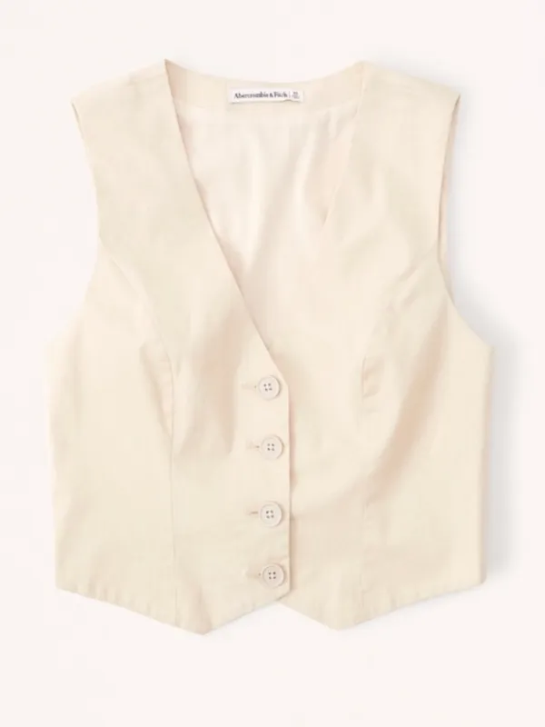Abercrombie & Fitch Tailored Vest Set Top Cream Size Large - Image 3