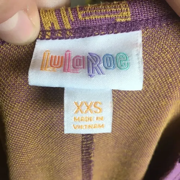 Lularoe Carly XXS high low purple and yellow knit swing dress - Image 3