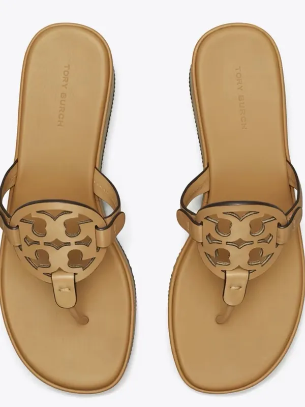 Tory‎ Burch Miller Leather Wedge Sandals Size 8 in Ginger Shortbread NEW Dustbag - Image 5
