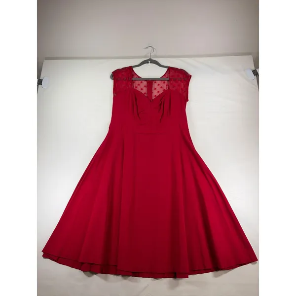 Torrid Red Polka Dot Mesh Yoke Fit and Flare Midi Dress Size 14 Retro Style - Image 3