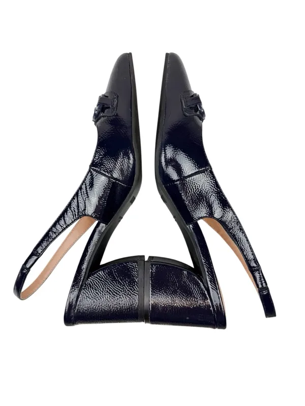 NYDJ Sanya Point Toe Slingback Heels Navy Patent Leather Size 9 - Image 9