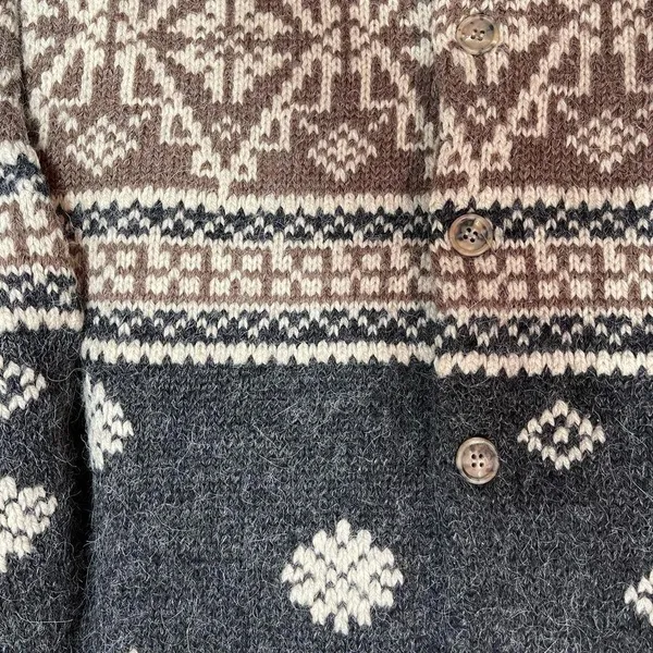 Eddie Bauer Vintage Grey/Brown Fair Isle Wool Alpaca Cardigan Size Medium - Image 3