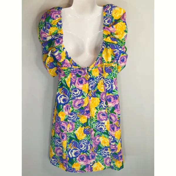 Zara Green‎ Purple Yellow Floral Mini Corset Dress Womens Large Coquette Girl - Image 9