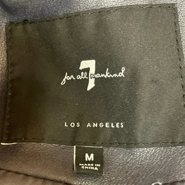 7 For All Mankind Black Faux Leather Vegan Cropped Biker Moto Coat Jacket Size M - Image 4