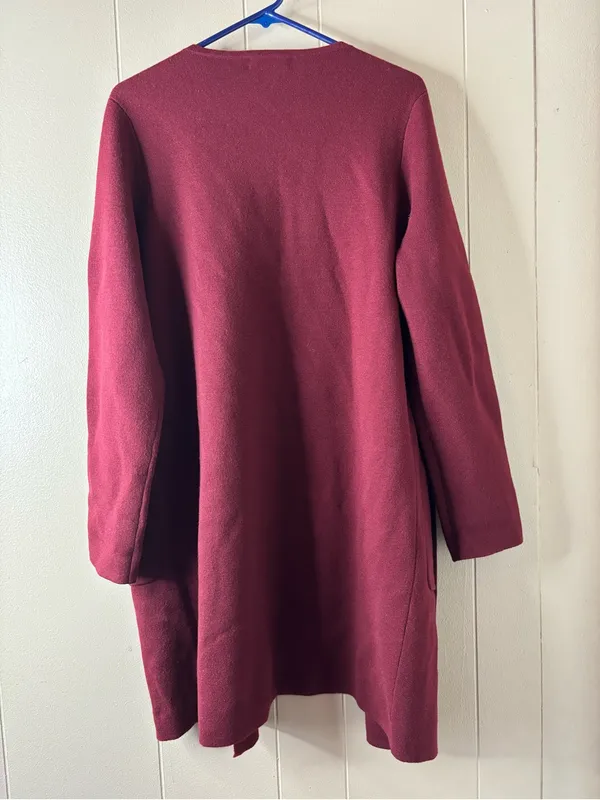 J. Crew Cardigan Sweater Long Open Front Women Medium Red Oversized - Image 4