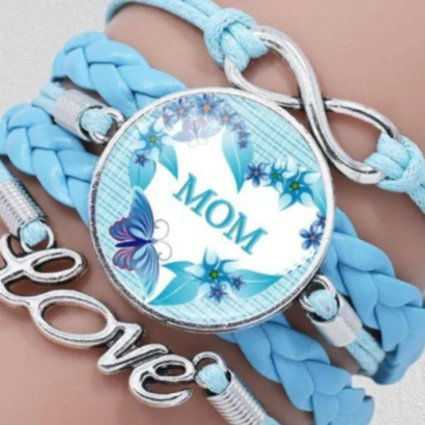 Mom Layered Bracelet Light Blue Butterfly Flower Design Love and Infinity - Image 2