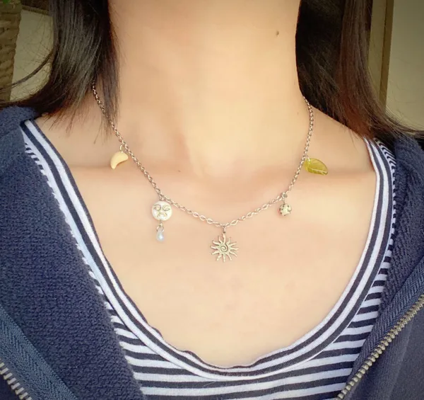 Handmade boho vintage funky fairy style quality Czech glass beads mix stainless steel necklace🌝🍃 - Image 5