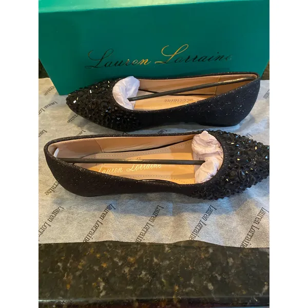 Brand New Lauren Lorraine Women's Size 5.5 Black Rhinestone Flats Pointed Toe - Image 3