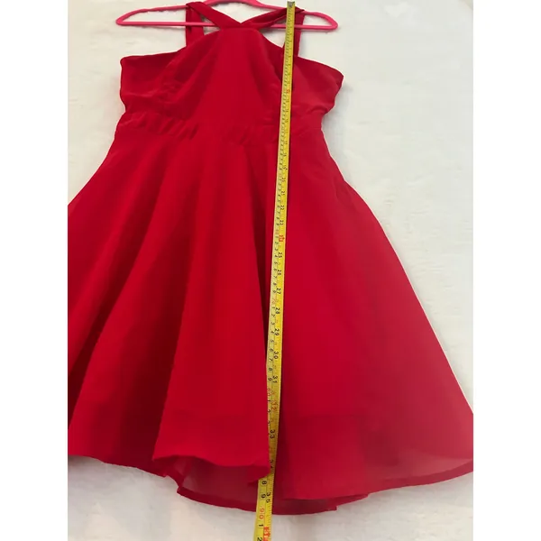 Charlotte Russe Red‎ Halter Cross Back Skater Dress Medium Sleeveless Party Mini - Image 3