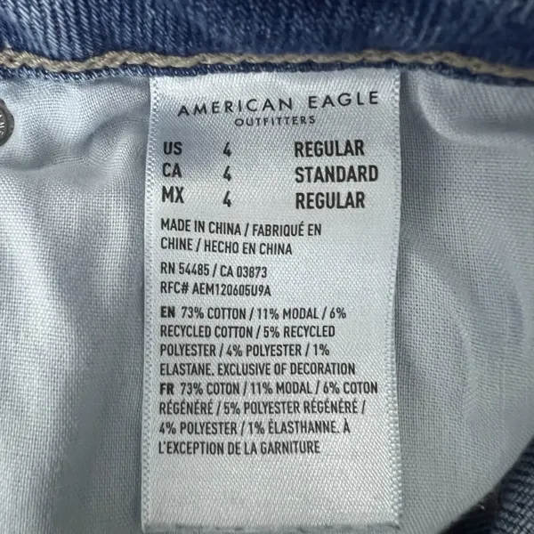 American Eagle Mom Straight Distressed Jeans Medium Wash Stretch Size 4 Regular - Image 6